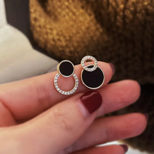 Round Hollow Black Stud Earrings