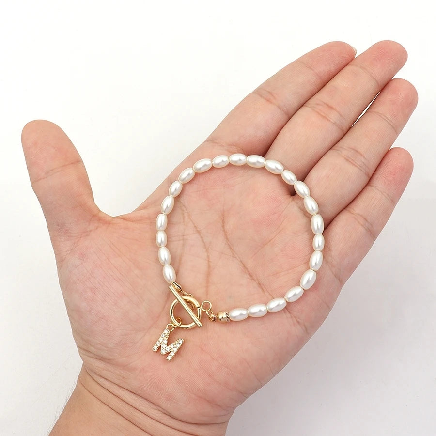 Beaded Initial Pearl Bracelet