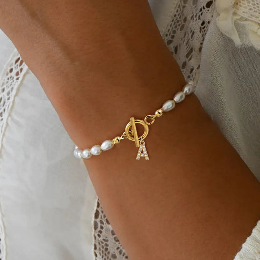 Pearl Beaded Initial Bracelet