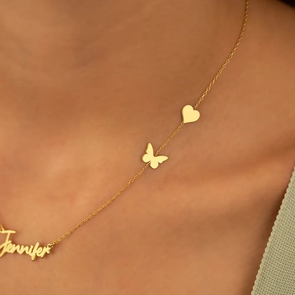 Personalised Name Butterfly Heart Necklace