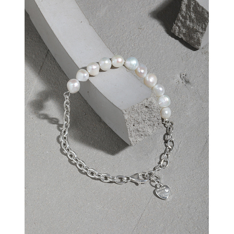 Asymmetry Natural Pearls Curb Chain Bracelet