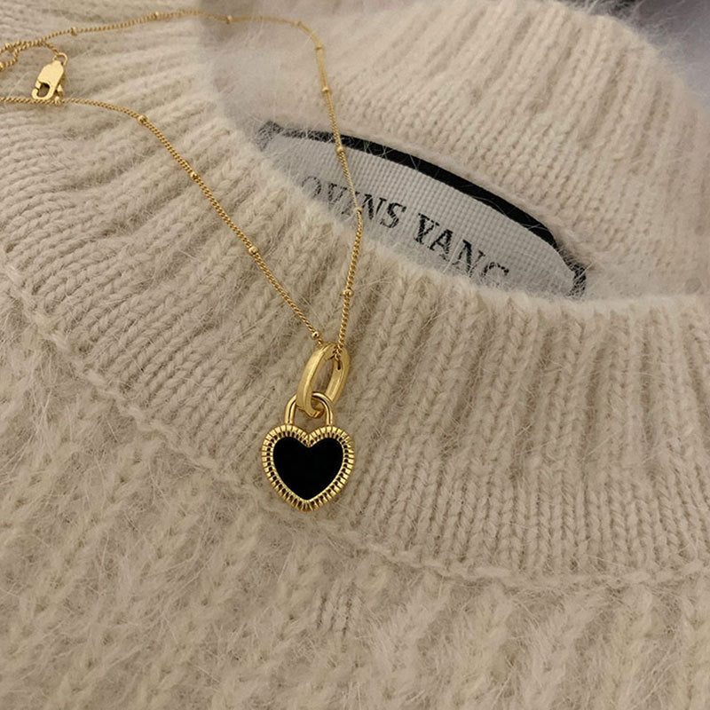 Two-Sided Black Heart Lock Necklace